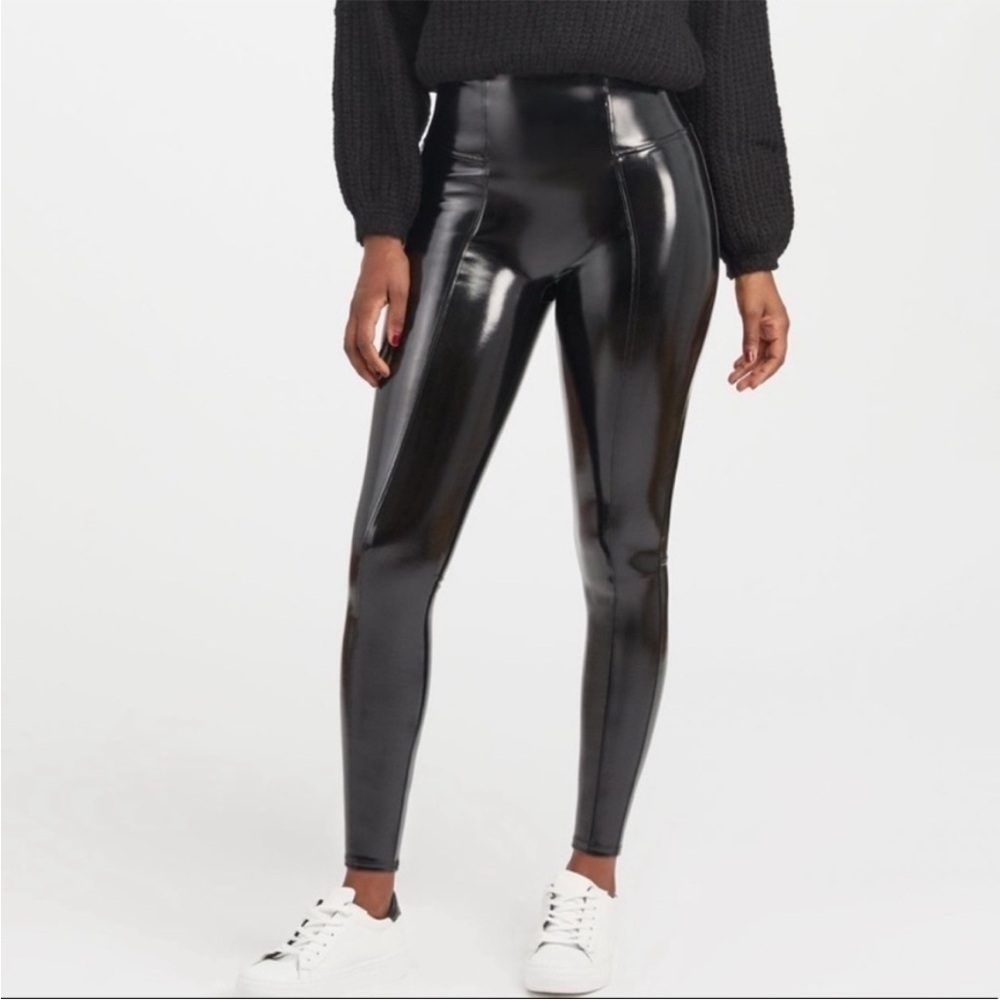 Spanx High Rise Faux Patent Leather Black Leggings